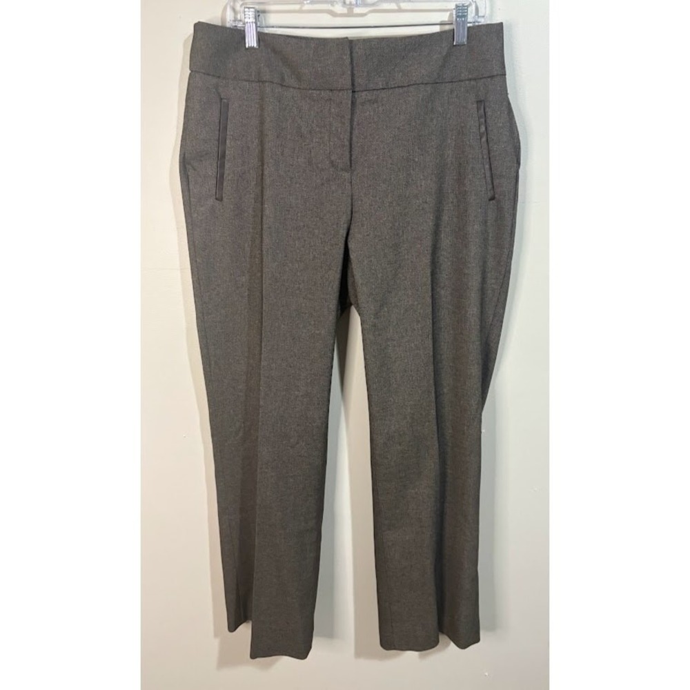 Rafaella Straight Leg Pants Womens 10 Gray New Curvy Fit Faux Leather Trim